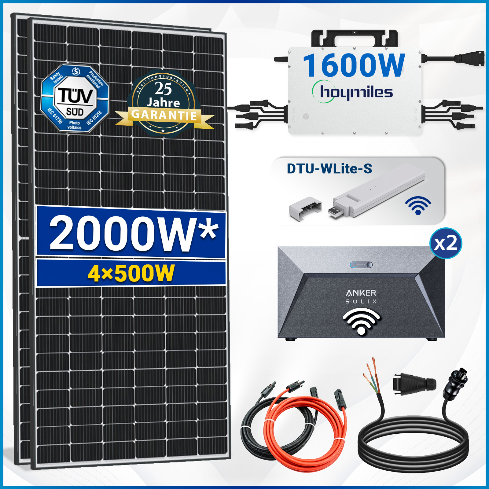 2000 Watt Balkonkraftwerk Photovoltaik Solaranlage Steckerfertig WIFI Smart